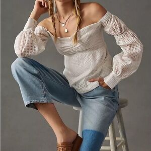 Maeve NWT Off‑Shoulder Eyelet Peasant Top in White Size M
